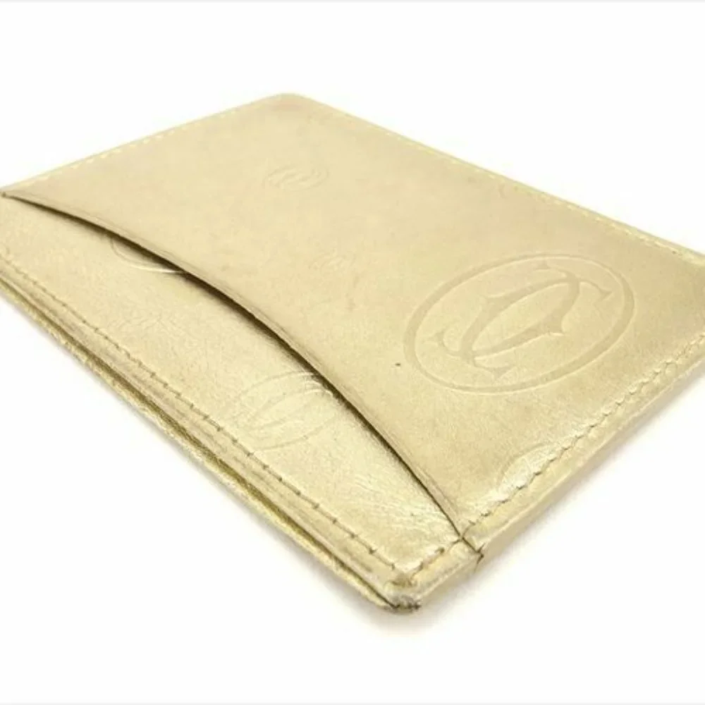 Cartier Card Case Gold leather Woman Authentic Used